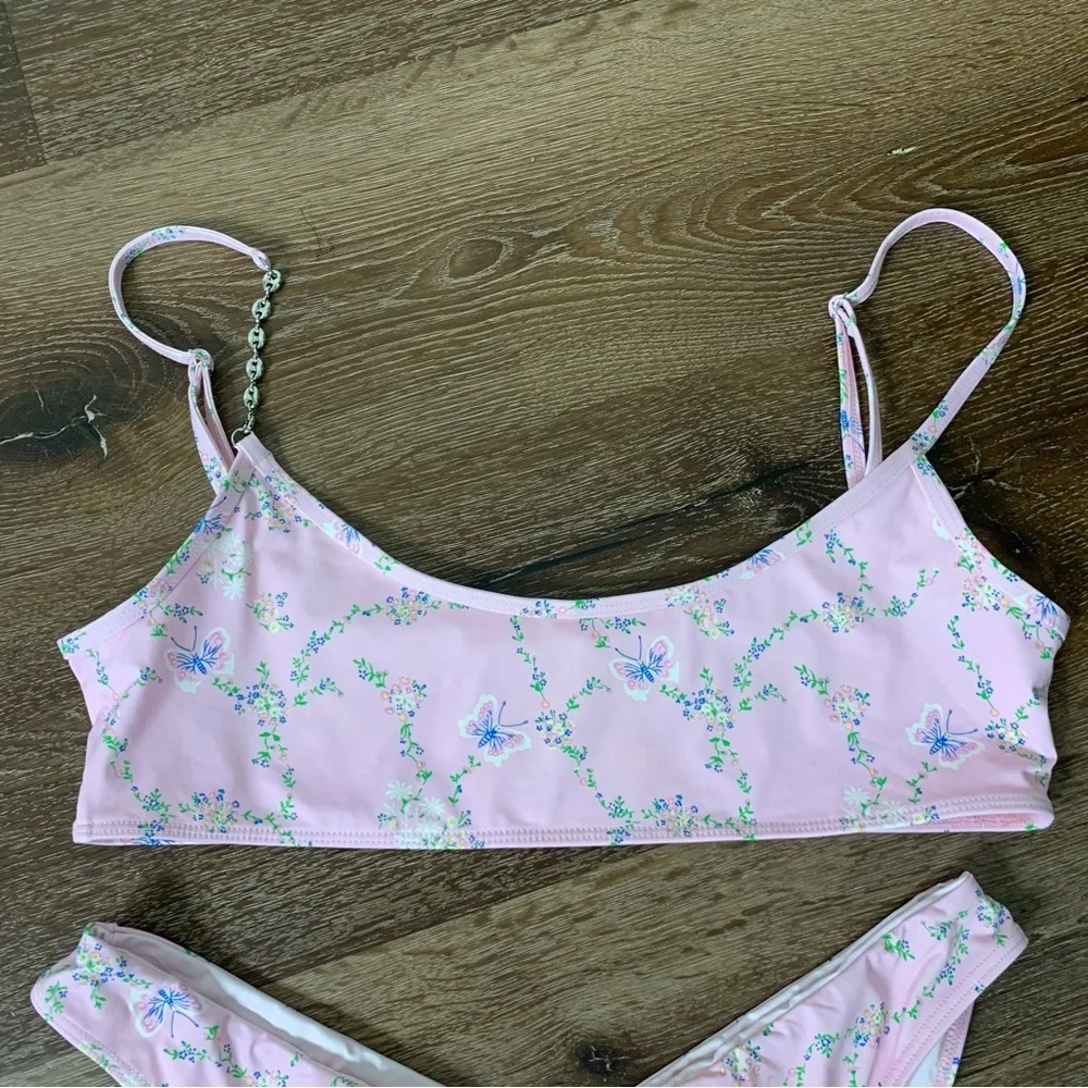 Frankie’s Bikini Womens Pink Dallas Floral fairy tale chain bikini swim XL